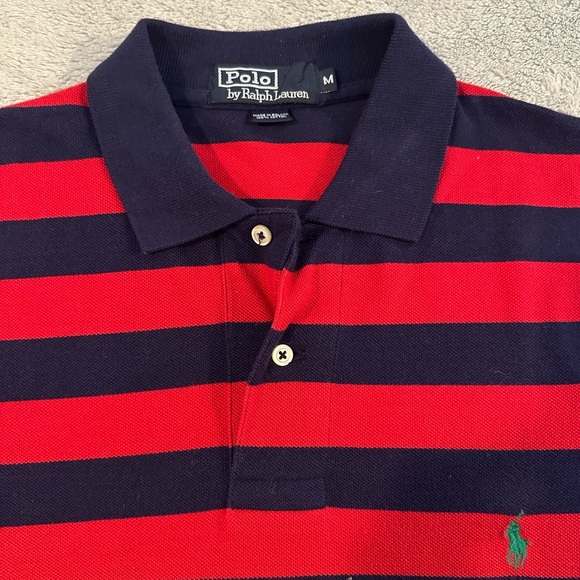 Polo Ralph Lauren Mens red and navy stripe short sleeve collared shirt M classic - Picture 3 of 7